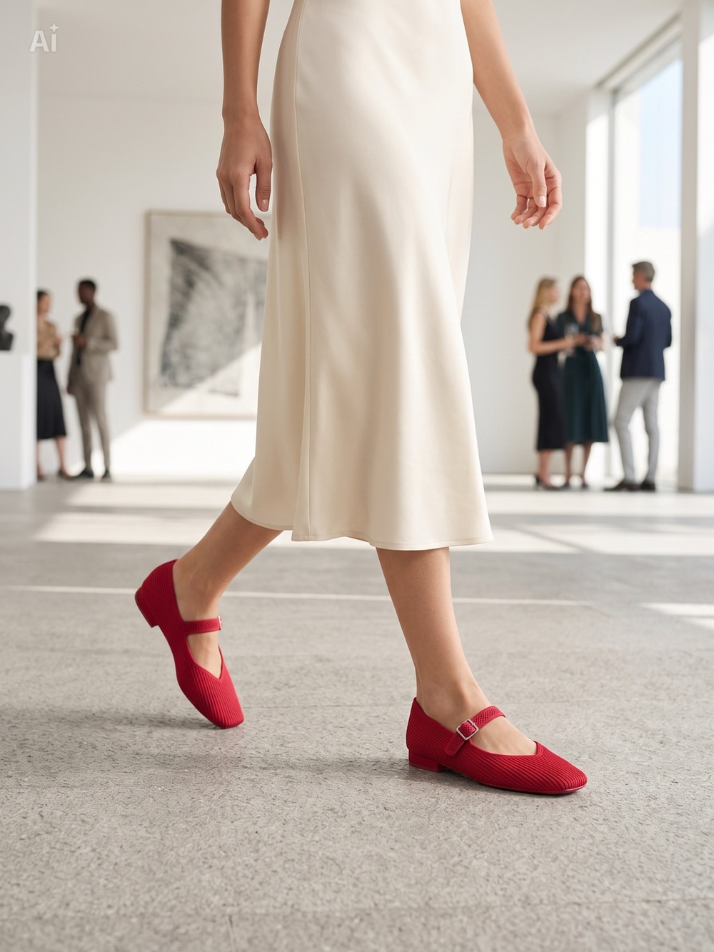 NIB Vivaia Classic Red Ruby Mary Jane Flats with Ribbed Texture Size 42